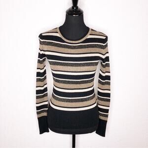 Frame black cream gold metallic striped lightweight sweater size Extra Small XS